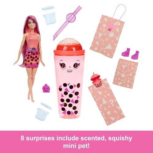 Barbie Pop Reveal Bubble Tea - Blonde with Dark Pink Highlights 8 Surprises Ages 3+