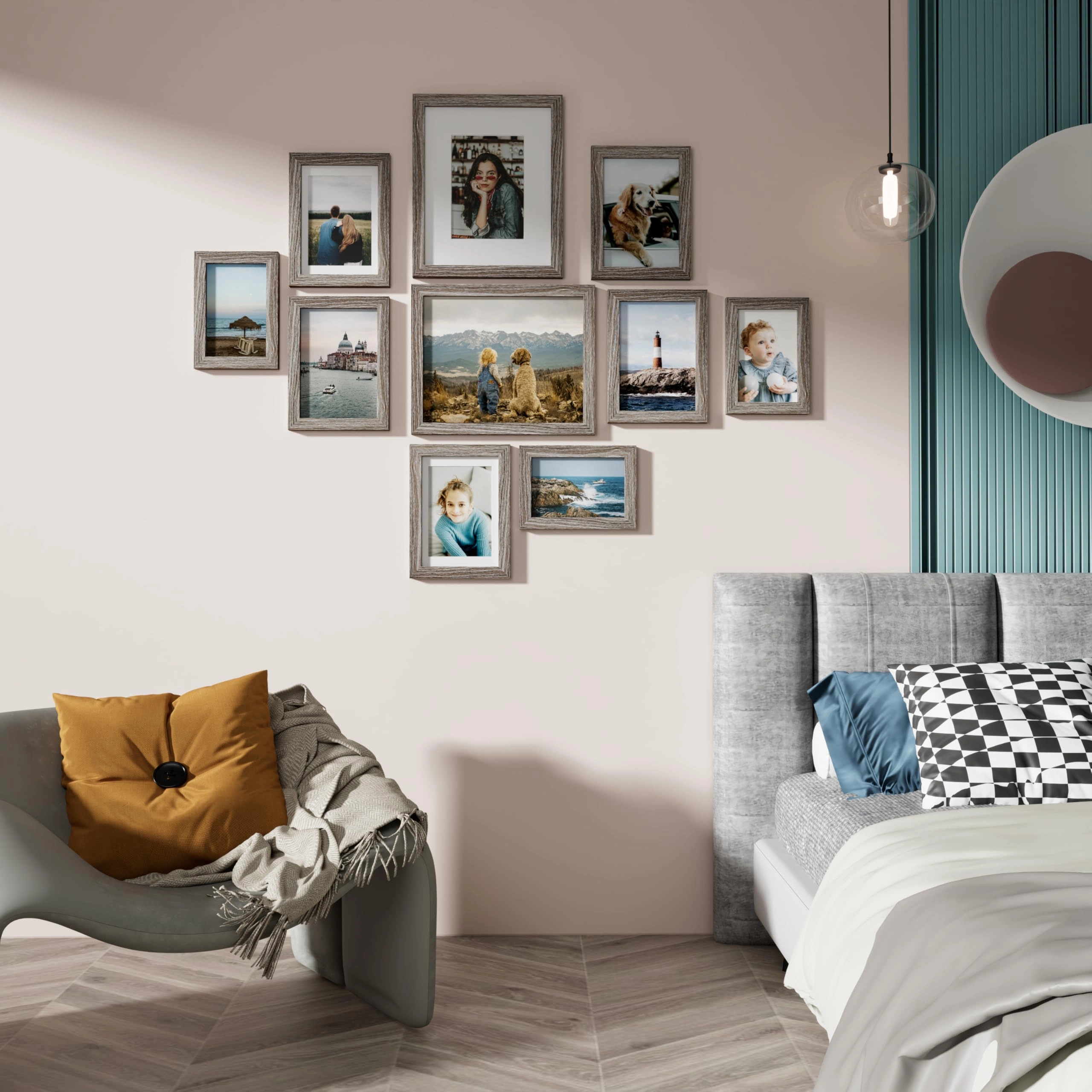 Picture Frames Set - 10 Pack Rustic Grey