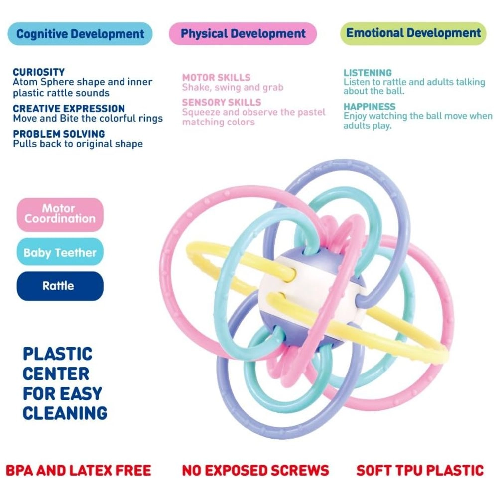 Baby Teething Rattle Grasping Ball Toy - BPA-free