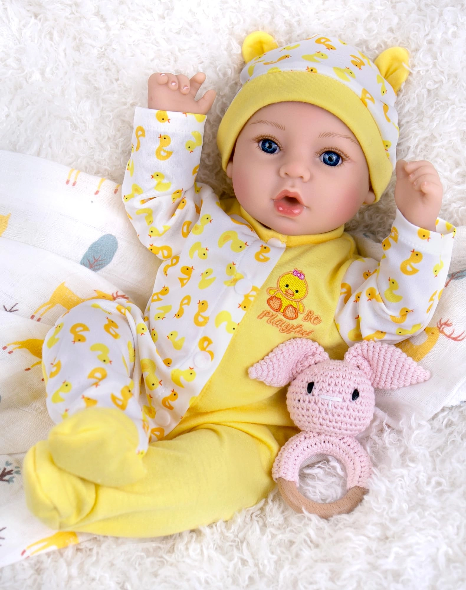 Aori Reborn Baby Doll - 18 Inch Yellow Outfit & Feeding Set Ages 3+