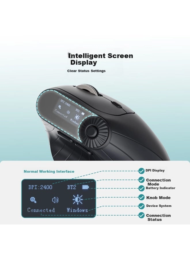 Smart Vertical Wireless Mouse - 2.4g Wireless Bluetooth 5.0 Type-c