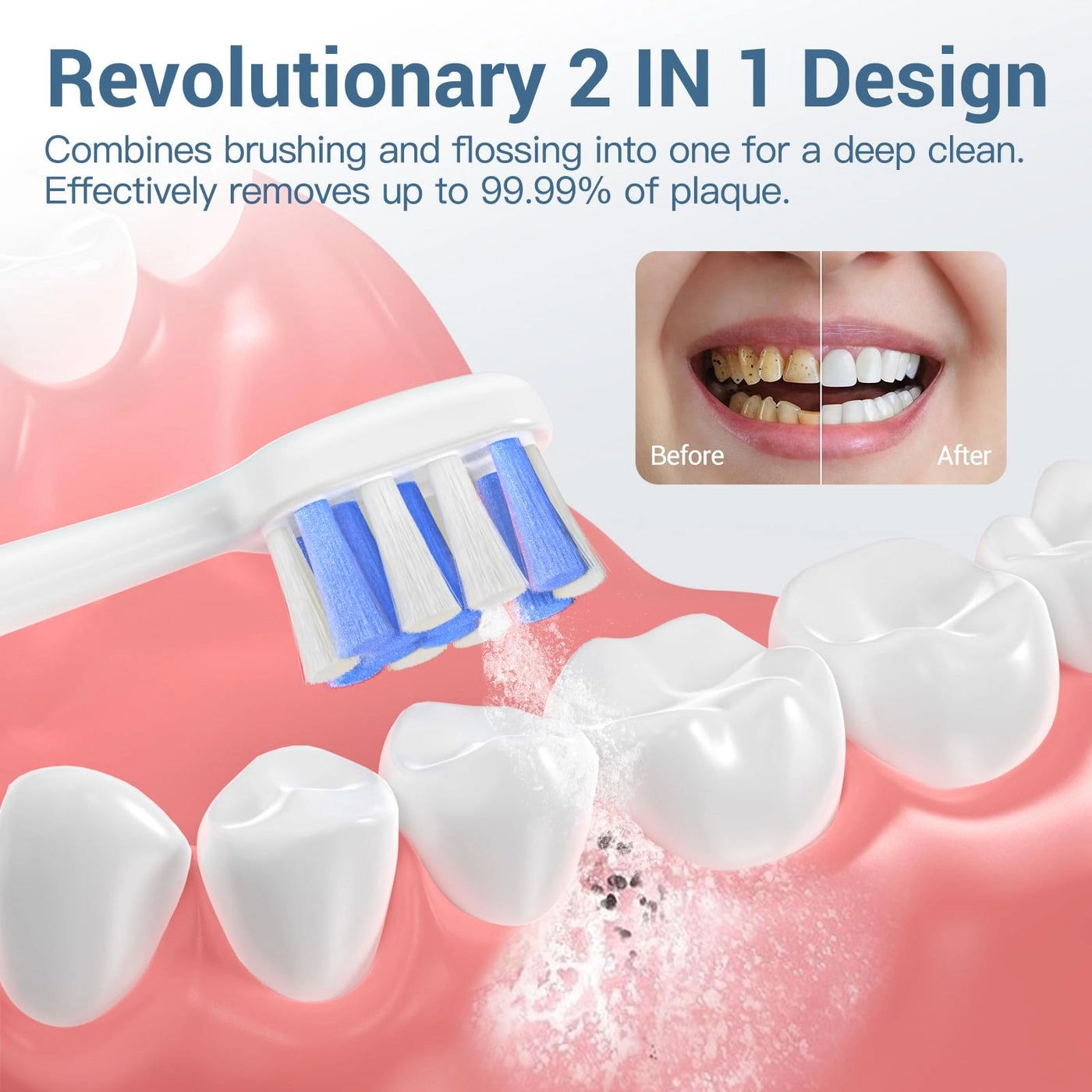 Electric Toothbrush with Water Flosser - 2-in-1 Cordless 3 Brush Heads