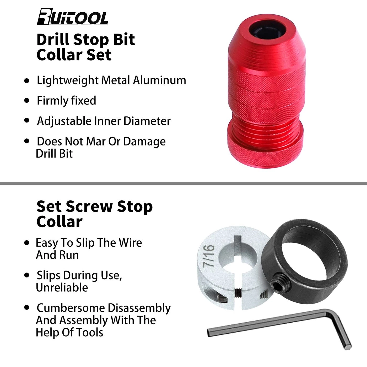Drill Depth Stop - Aluminum 2 Pcs 5/64"-3/16",15/64"-7/16"