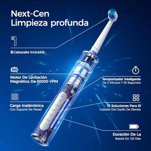 Professional Rotating Electric Toothbrush - 50,000 VPM 8 Brush Heads 120 Days Battery Life