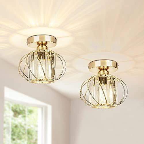 Modern Crystal Ceiling Light - 2 Pack Semi Flush Mount