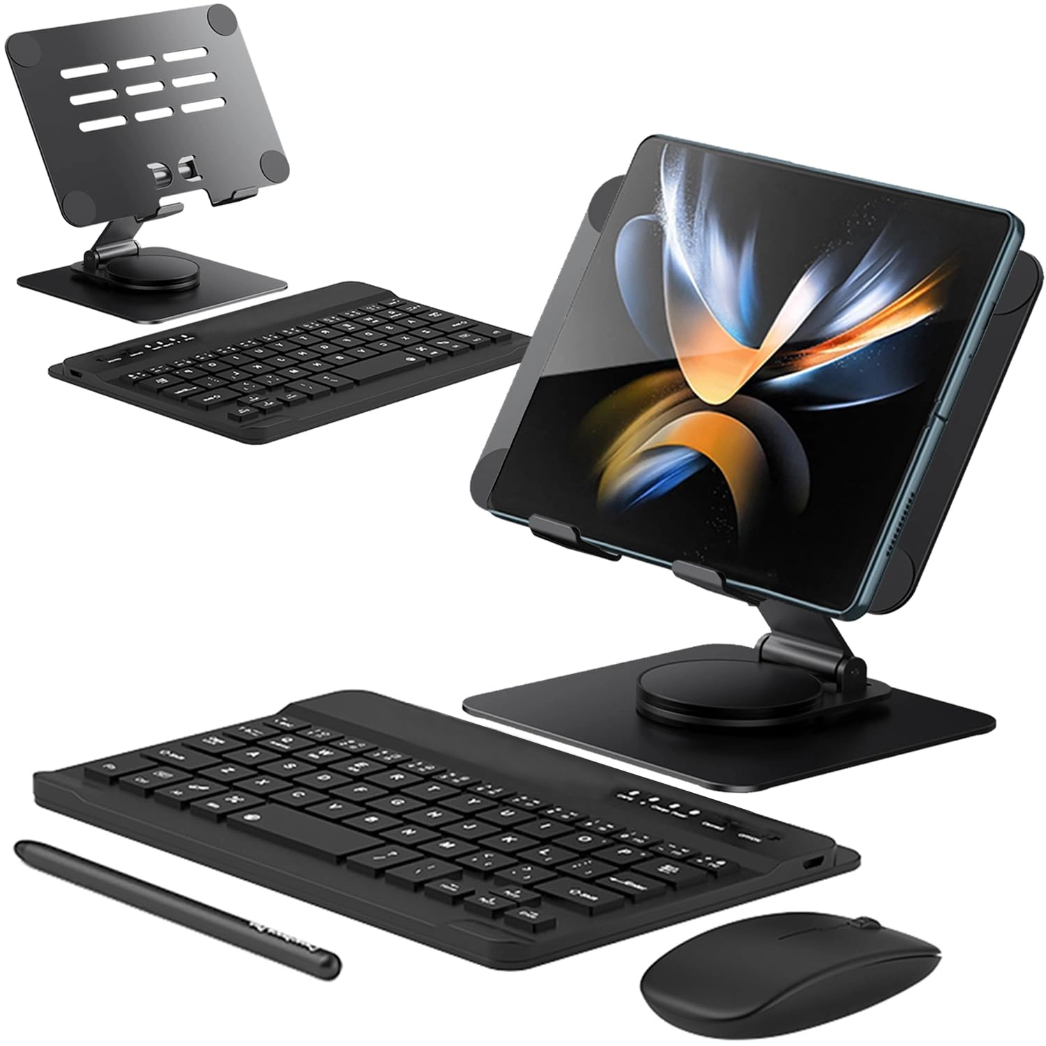 Enituo Bluetooth Wireless Keyboard - Mini Portable + Phone Stand Holder - Adjustable Foldable + Stylus Pen + Mouse