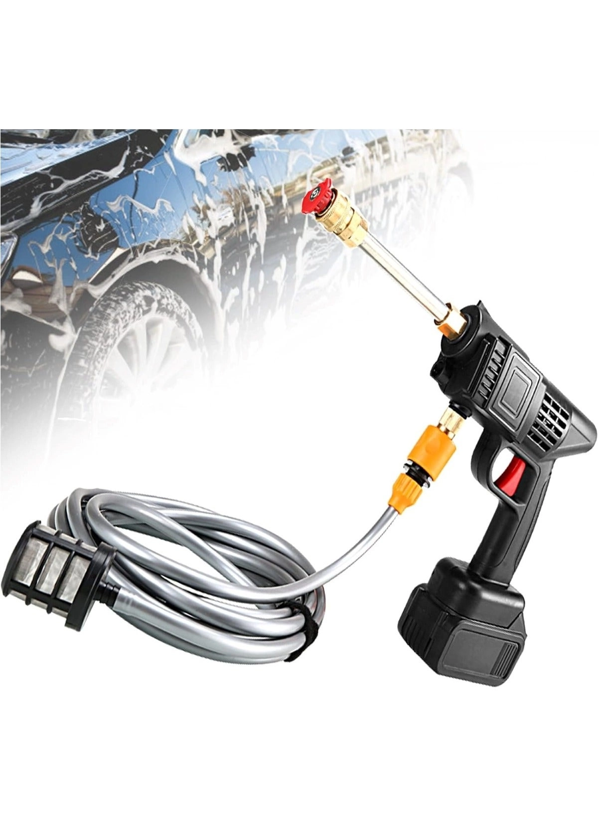 High-Pressure Car Washing Water Gun - 21V 5-meter hose Black