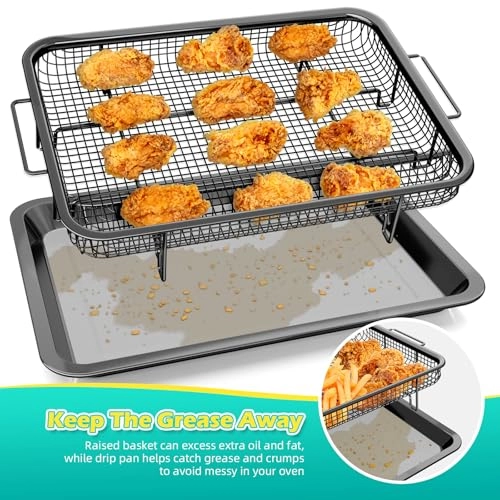 Air Fryer Basket - Stainless Steel 2 Set + Air Fryer Pan + Crisper Tray