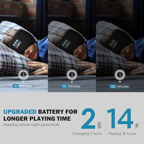 Bluetooth Sleep Headphones - 14 Hours Charcoal Black