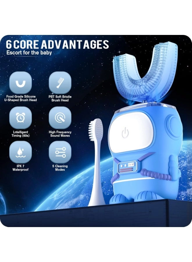 Ultrasonic Kid's U-Shaped Electric Toothbrush - IPX7 Waterproof Five Cleaning Modes 60S Smart Reminder