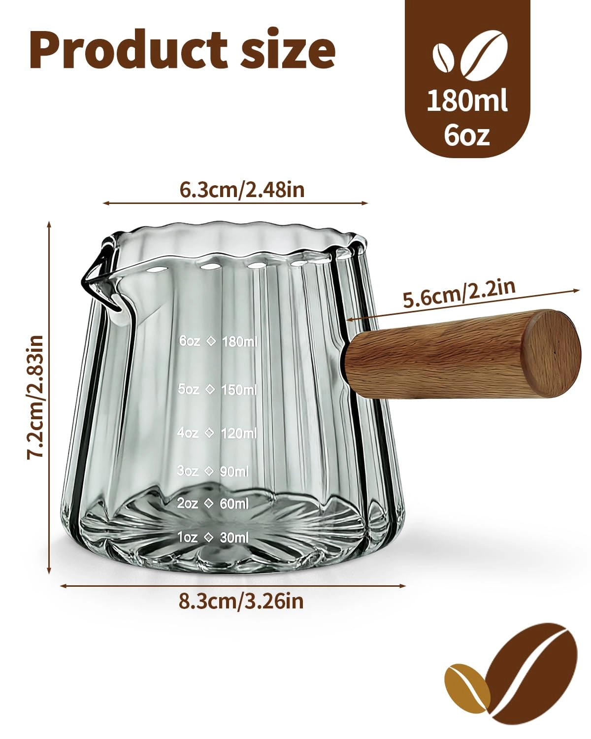 Espresso Measuring Cup - Wood Handle 180 ml