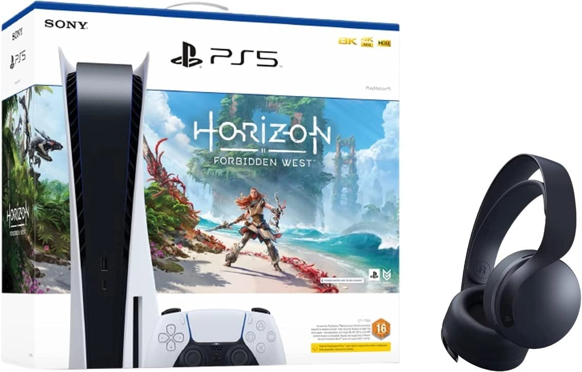 ZHK ELECTRONICS Playstation 5 - Disc Console + Horizon Forbidden West + Pulse 3D Headset - Black