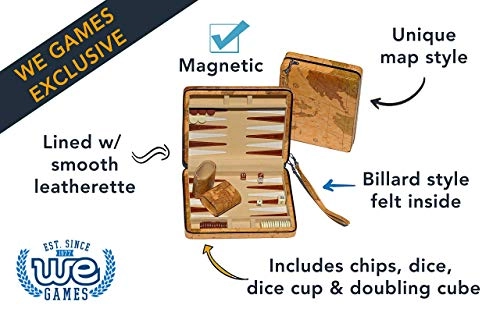 Backgammon Board - Magnetic Map Style + Carrying Strap