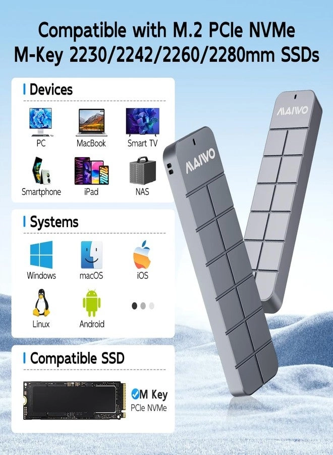 M.2 NVMe SSD Enclosure - USB3.2 GEN2 M-Key 2230/2242/2260/2280mm