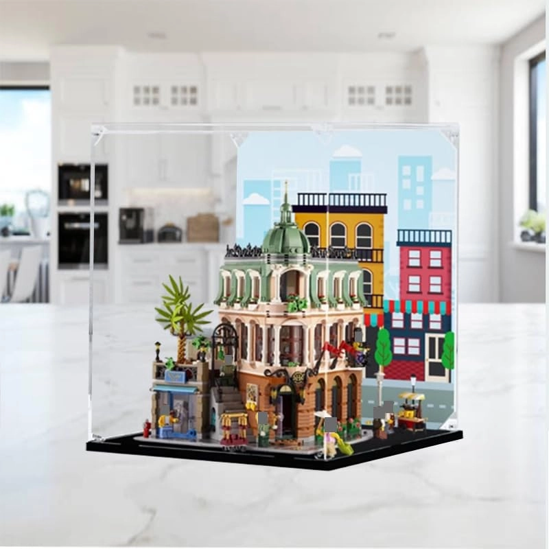 Clear Acrylic Display Case for Lego Creator Expert 10297 - 30x30x35cm Black Bottom+background