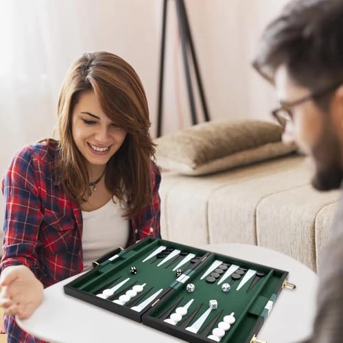 Backgammon Set - 18in Black Leather