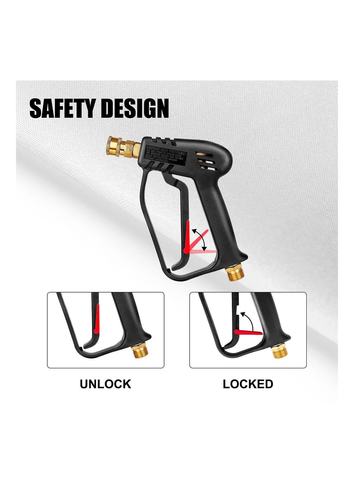 High Pressure Washer Gun - 5 Detachable Nozzle Tips Quick Connect M22-14mm