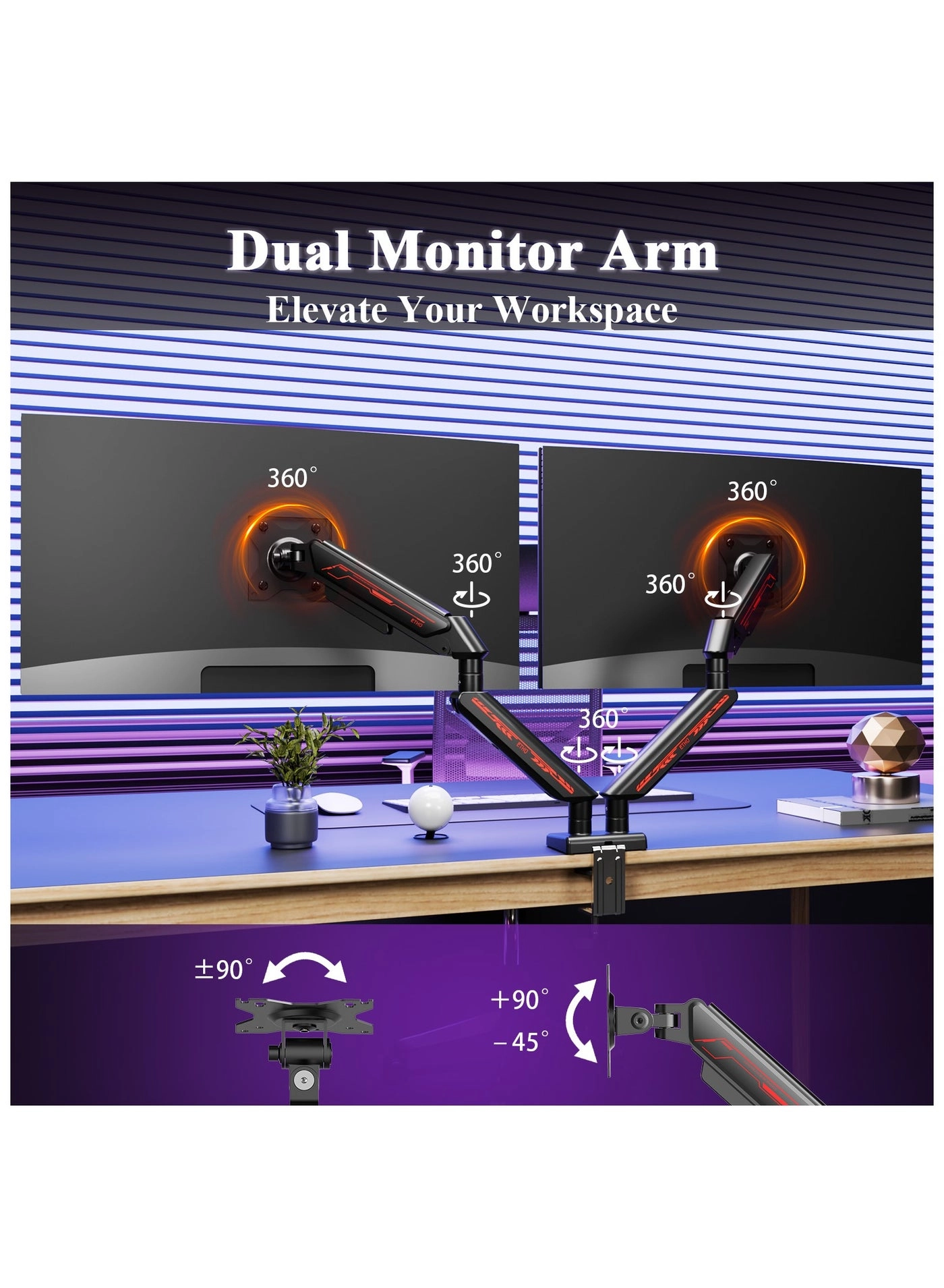 Dual Monitor Arm - Dual 13-32 Inch 75x75/100x100mm