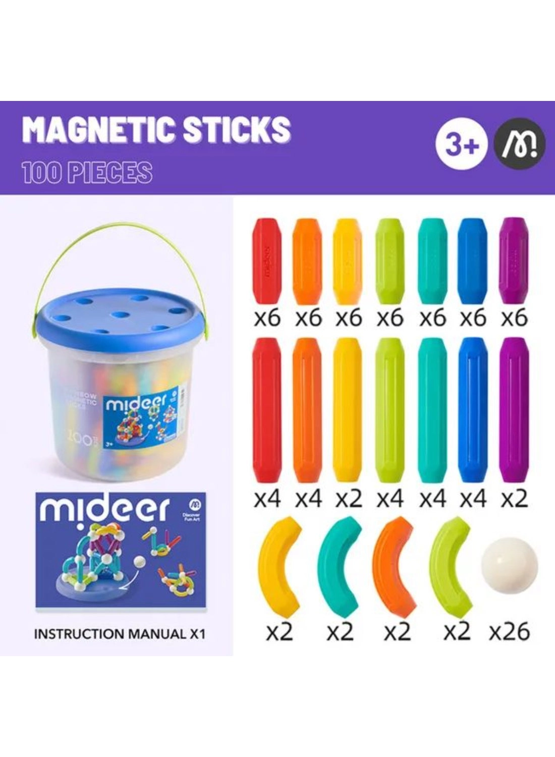 Magnetic Building Sticks - 100 pcs