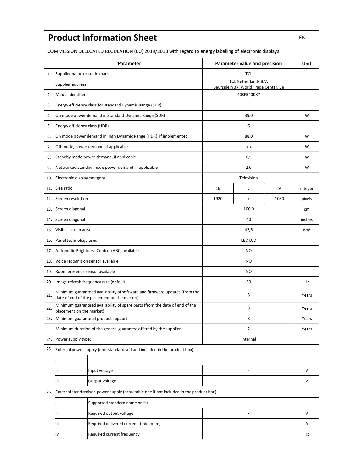 40SF540K - 40 Inches
