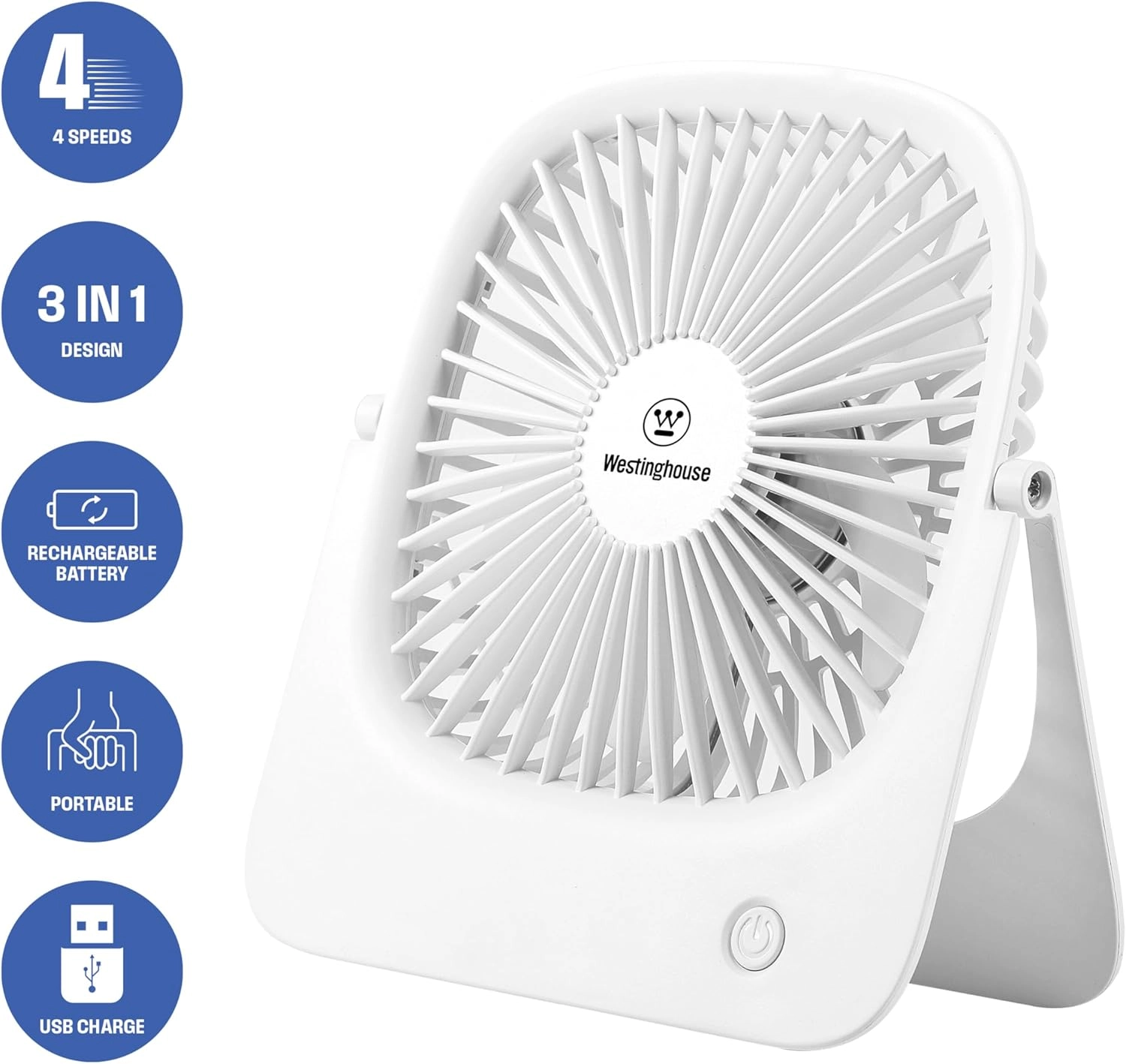 Rechargeable Desk Fan - LED Night Light 4-Speed USB