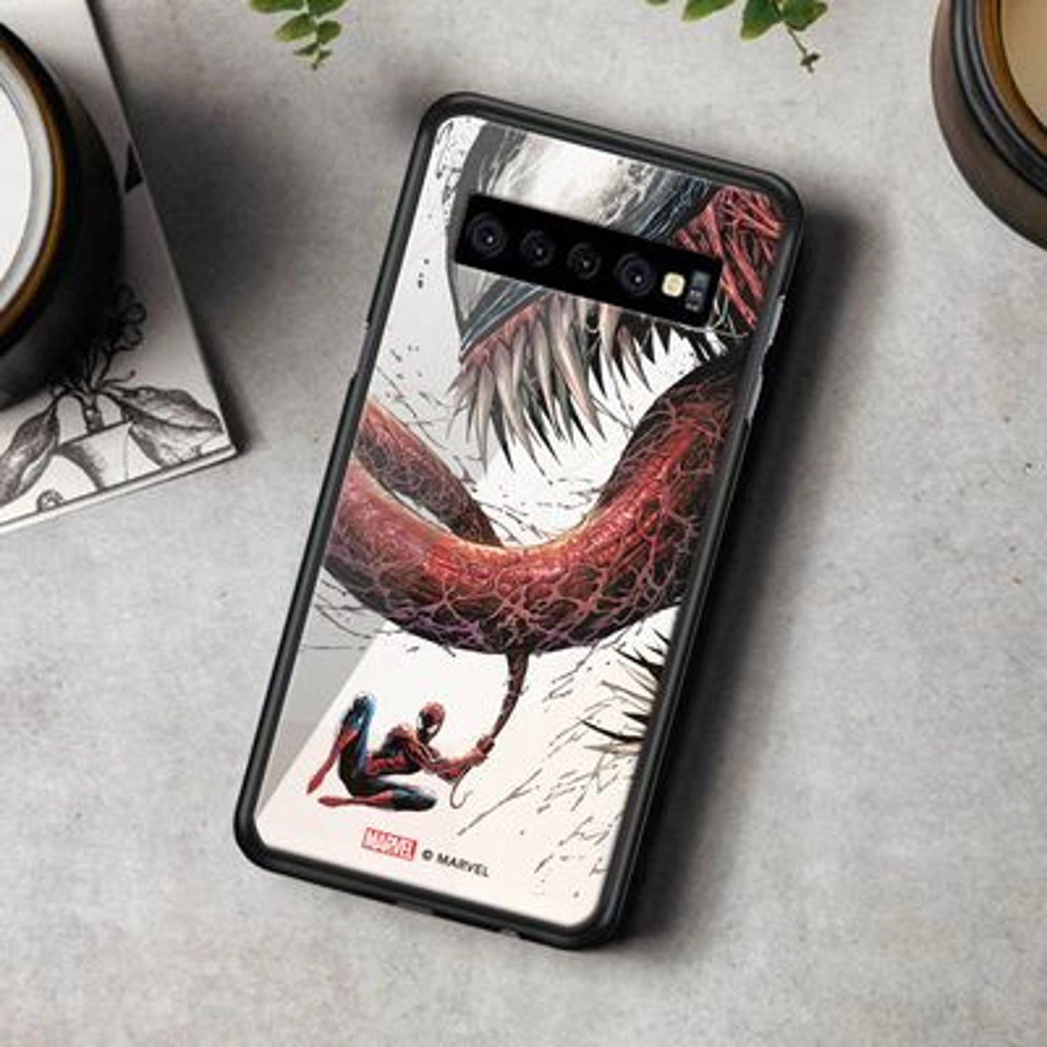 Spiderman And Venom Cover Back Case for Galaxy S10 - TPU Bumper Case + Tempered Glass Back