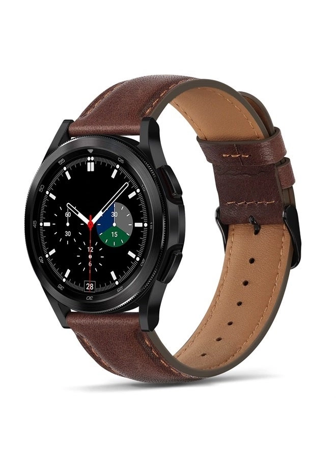 Tasikar Watch Band 22mm - Leather Stainless Steel Clasp Dark Brown