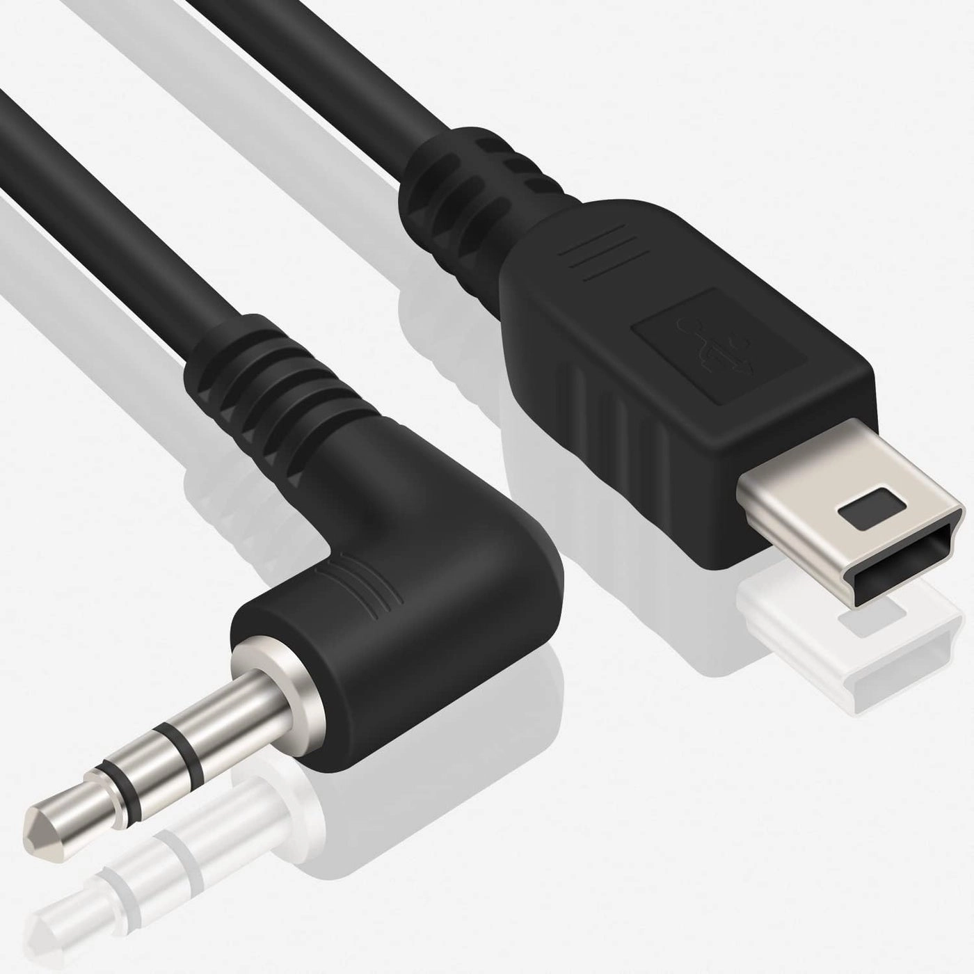 Right Angled 90 Degree 3-Pole 3.5mm DC Male AUX Audio Jack to Mini USB Male Microphone Adapter Cable - 0.3m