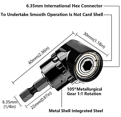 105 Degree Right Angle Drill Adapter - Black 1/4" Hex
