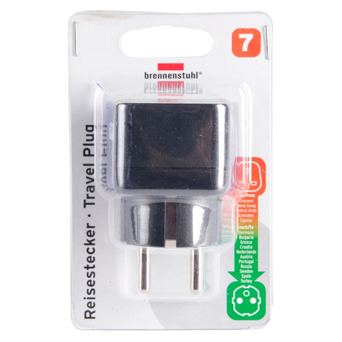 Brennenstuhl 3-Pin to 2-Pin Earthed Travel Adapter - British plug system 13A-250V