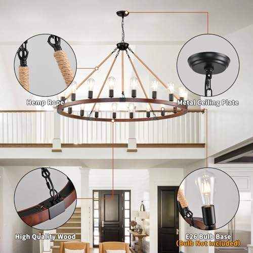 Wagon Wheel Chandelier - 48-Inch 20-Light Wood