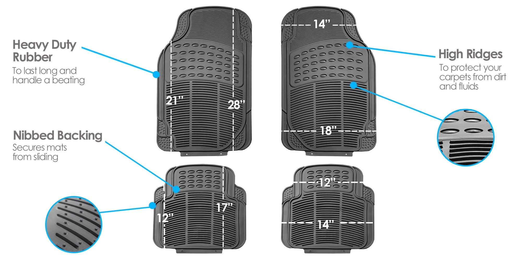 Automotive Floor Mats - Heavy-Duty Rubber Universal Fit Beige