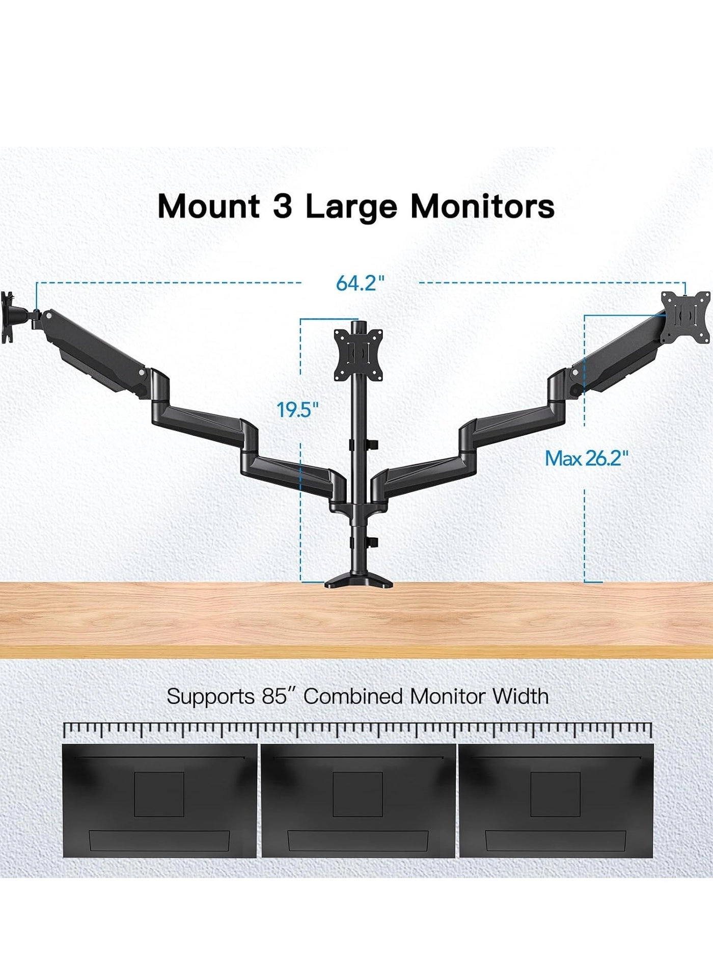 Triple Monitor Desk Mount - 3 32 Inches 75x75mm 100x100mm