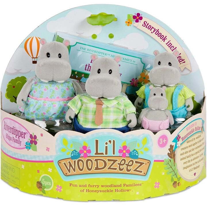 MZA STORES Lil Woodzeez Family - 4 hippo characters 1 storybook