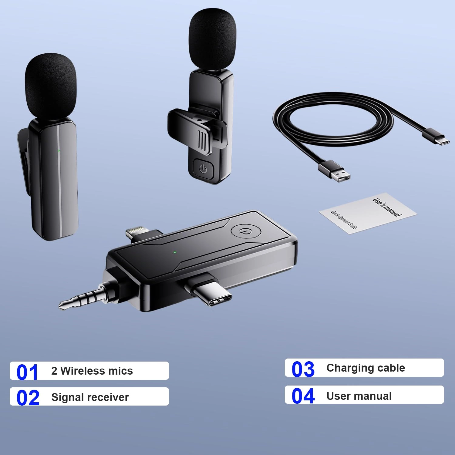 WM325 Wireless+Lightning+USB+3.5mm-Mini-Jack Microphone Pack