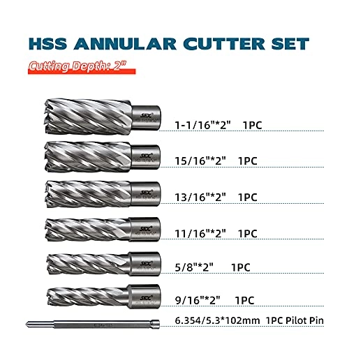 Annular Cutter Set - 6pcs 3/4" Shank 2" Cutting Depth