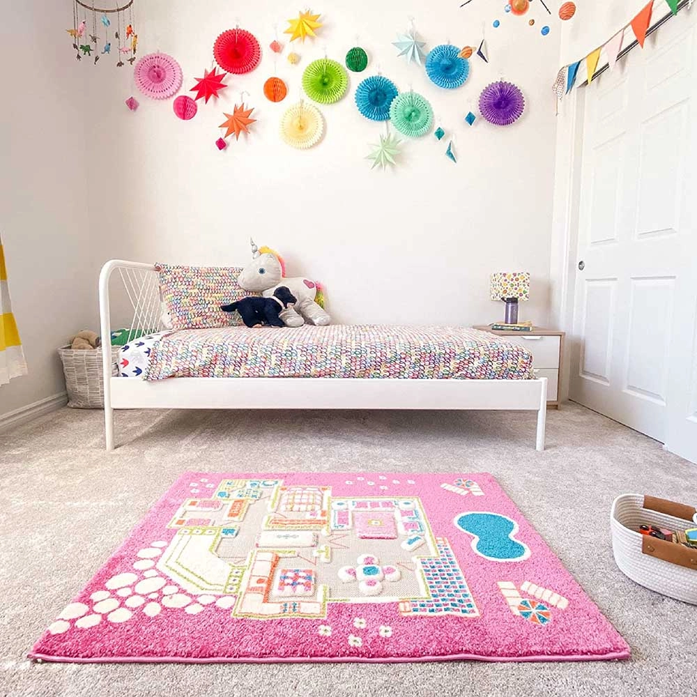 Playhouse Pink Design Educational 3D Carpet Playmat