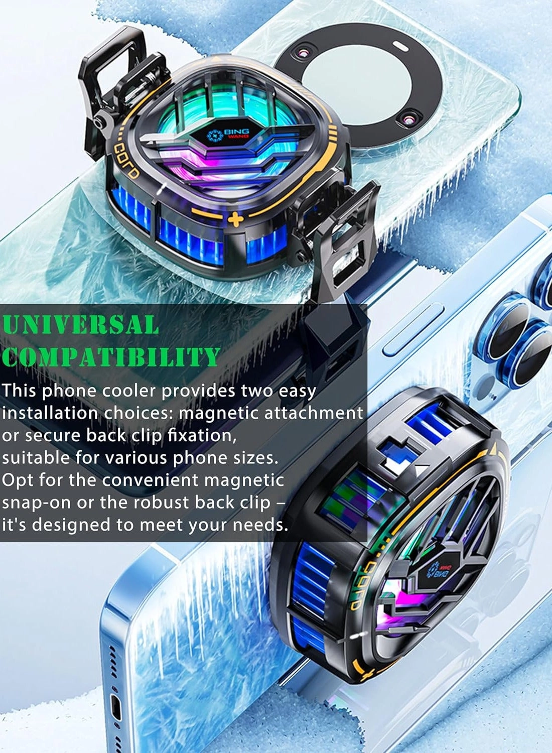 Magnetic Cell Phone Cooler - RGB Portable Silent Cooling 4.5-7.5 Inch