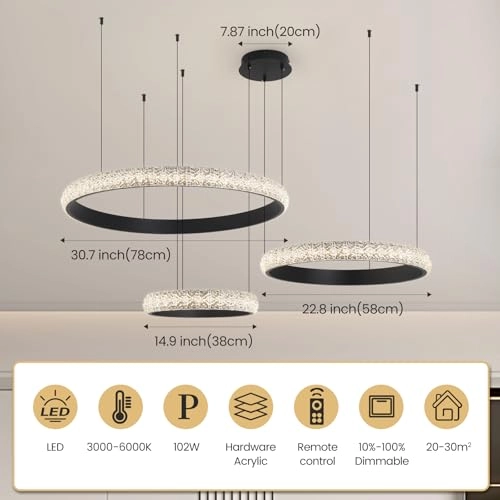 Modern LED Chandelier - 3000K-6000K Dimmable
