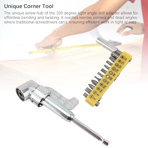105 Degree Right Angle Drill Adapter - Zinc Alloy 12 Screwdriver Bits