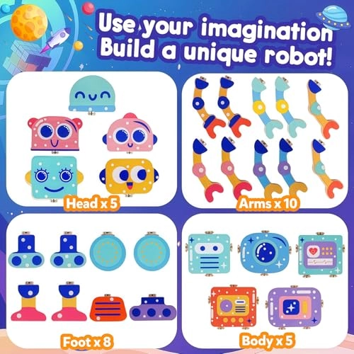 Robots wood block set - 36 months - 6 years 5 pieces