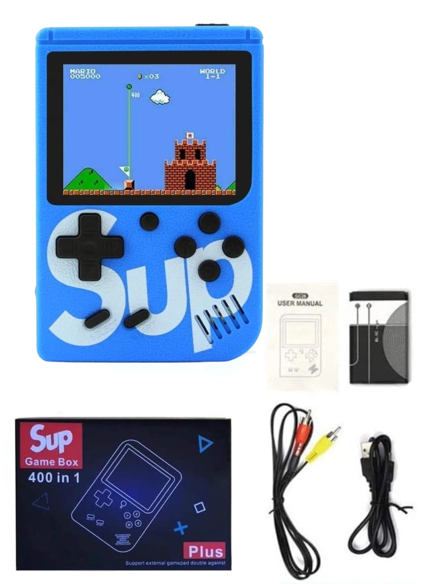 SUP Handheld Game Console - 400 Built-in Games 3-Inch Color Screen Rechargeable Battery