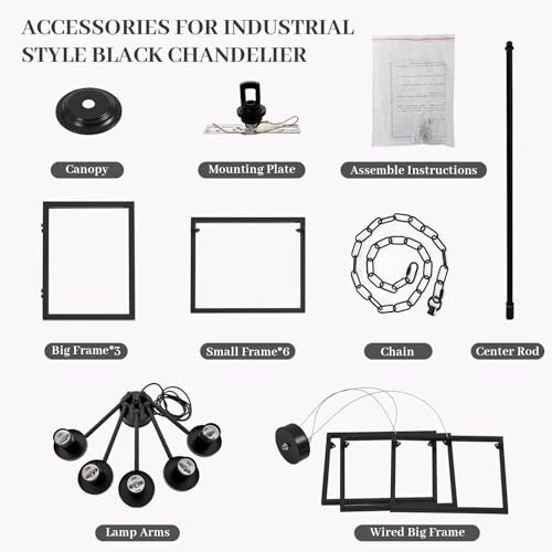 Geometric Chandelier - 5-Light Black Adjustable Height