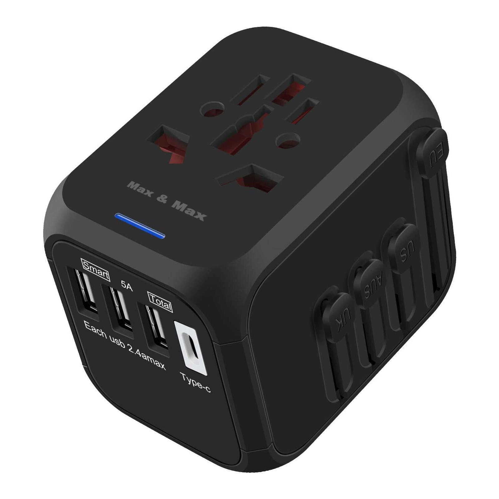 Universal Travel Adapter - 5A 3 USB ports Black