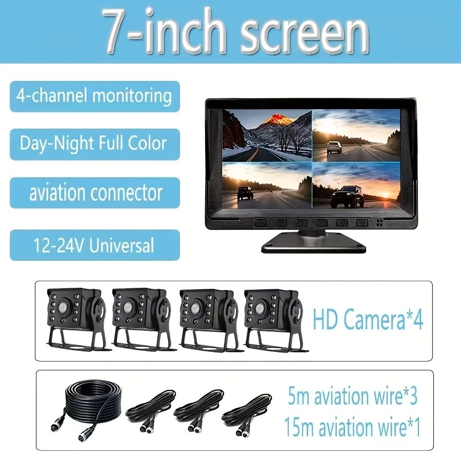 Generic Display + Camera + Aviation Extension Cord + Airline Cable - 7 Inch