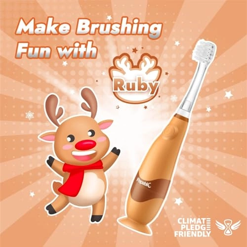 Toddler Sonic Electric Toothbrush - Cute Reindeer Cover Smart LED Timer 2 Brush Heads