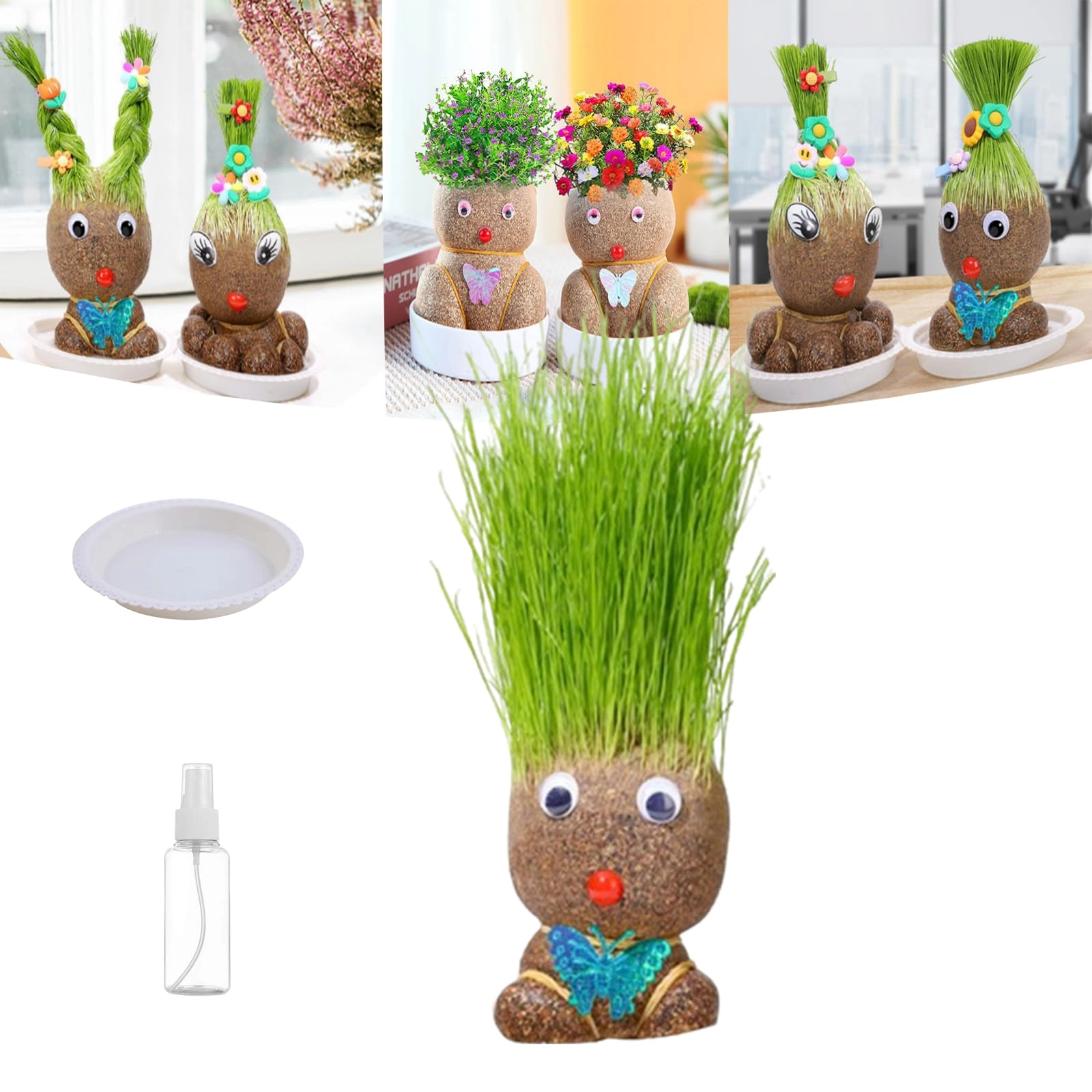 LONGLUAN Grass Head Doll - Growing Kit with Tray 2pcs