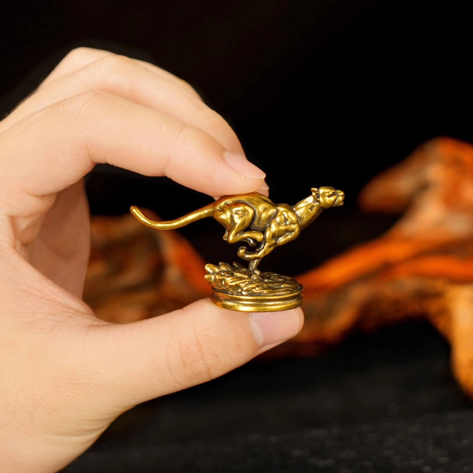 Running Cheetah Statue - Brass