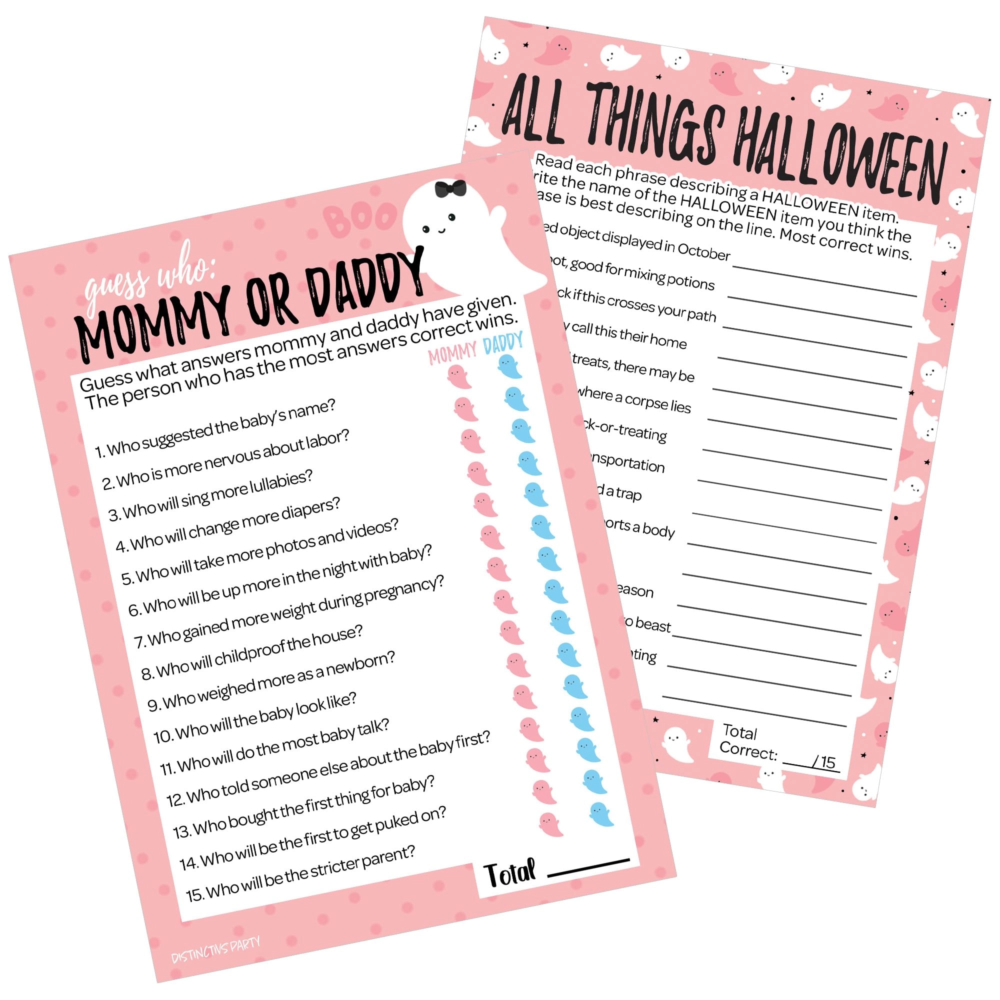 DISTINCTIVS Guess Who Mommy or Daddy - 20 Cards + All Things Halloween Matching Game Adult