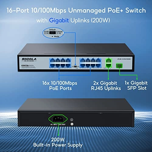 16POE(100M)+2GE+1SFP(200W) 16-ports